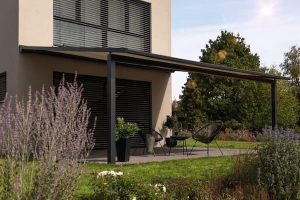 markise marktheidenfeld - pergola markise mit hellbraunem tuch und schwarzem rahmen
